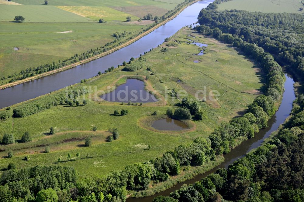 Luftaufnahme Parchau - Durchstich Parchau im Elbe-Havel-Kanal im Bundesland Sachsen-Anhalt