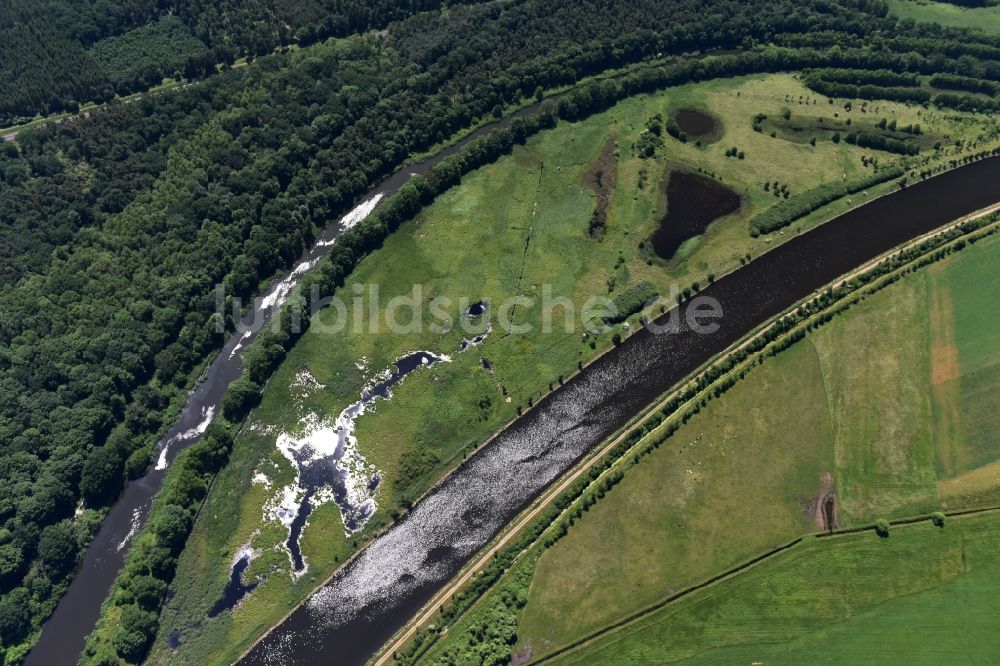 Parchau von oben - Durchstich Parchau im Elbe-Havel-Kanal im Bundesland Sachsen-Anhalt