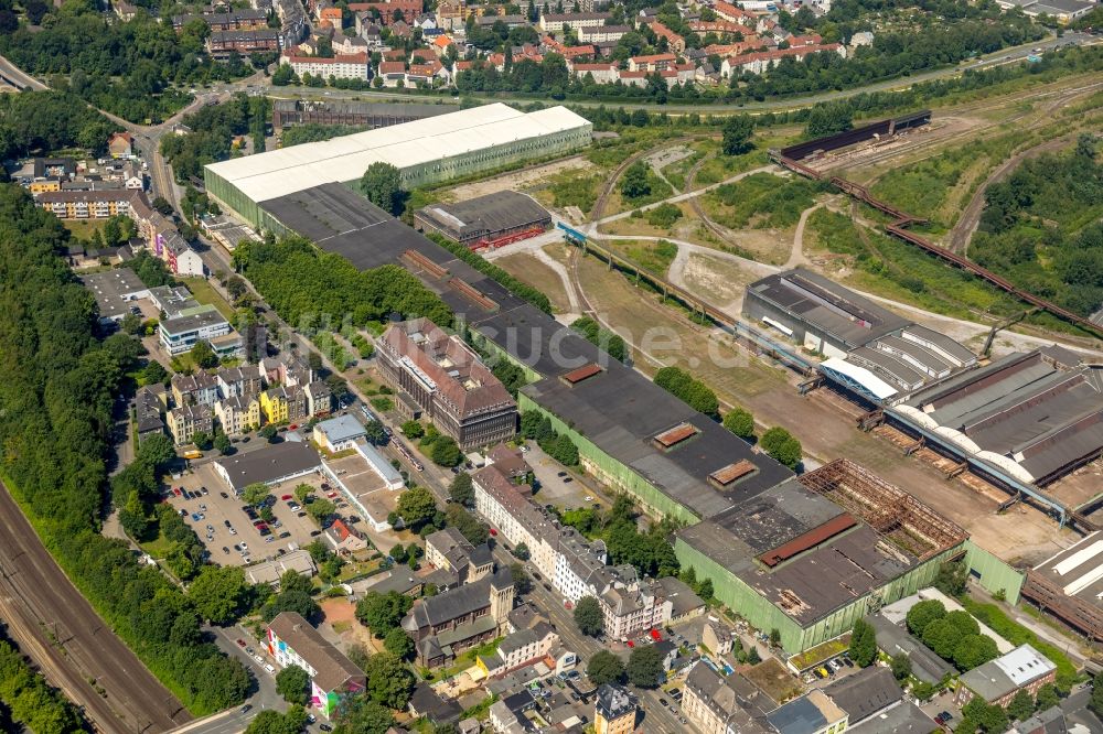 Luftaufnahme Dortmund - Ehemalige Zentrale-, Verwaltungsgebäude und Produktionshallen der Hoesch-Stahl AG in Dortmund im Bundesland Nordrhein-Westfalen