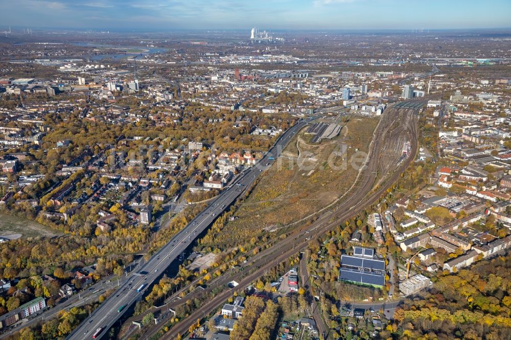 Duisburg aus der Vogelperspektive: Ehemaligen Rangierbahnhof und Güterbahnhofsgelände in Duisburg im Bundesland Nordrhein-Westfalen, Deutschland