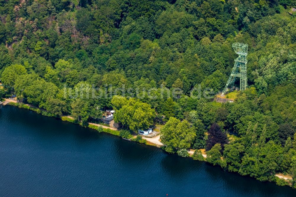 Luftbild Essen - Ehemaliger Förderturm der Zeche Carl Funke im Ortsteil Heisingen in Essen im Bundesland Nordrhein-Westfalen, Deutschland