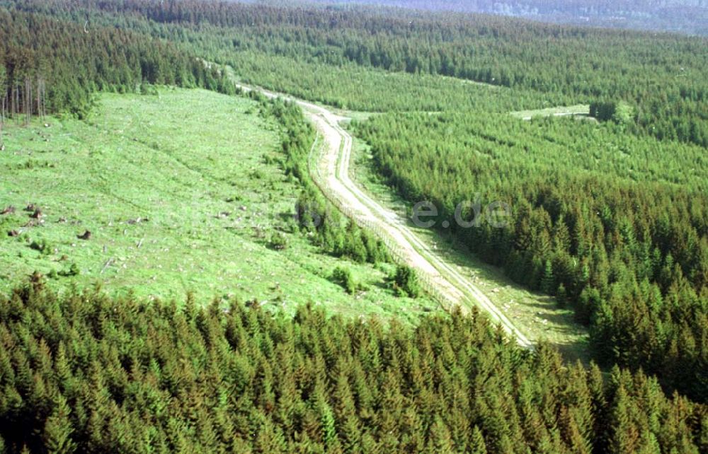 Luftaufnahme Brocken / Harz - ehemaliger Grenzstreifen am Brocken / Harz.