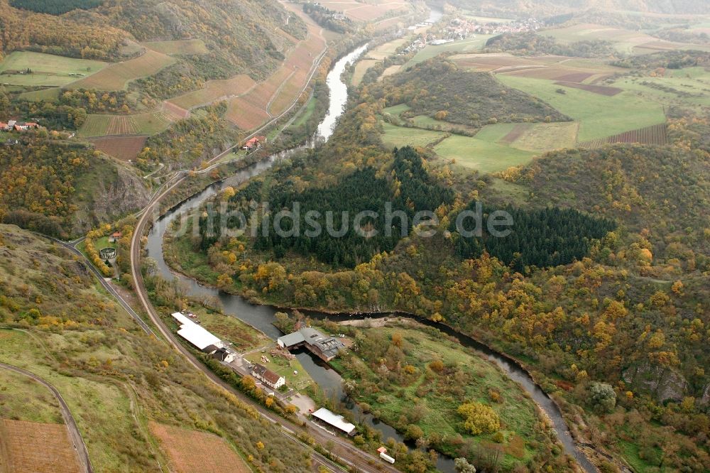 Luftbild Schloßböckelheim - Ehemaliges Drahtwerk am Ufer des Nahe- Flußverlaufes in Schloßböckelheim im Bundesland Rheinland-Pfalz