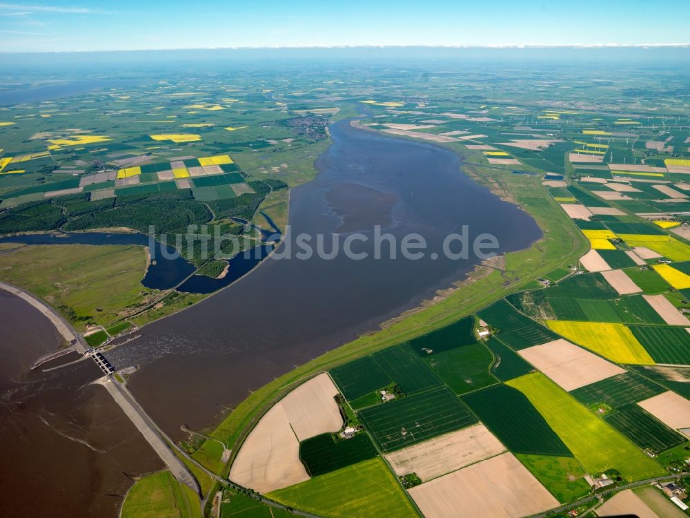 Luftbild Wesselburenerkoog - Eidersperrwerk und Landschaft bei Tönning in Wesselburenerkoog im Bundesland Schleswig-Holstein