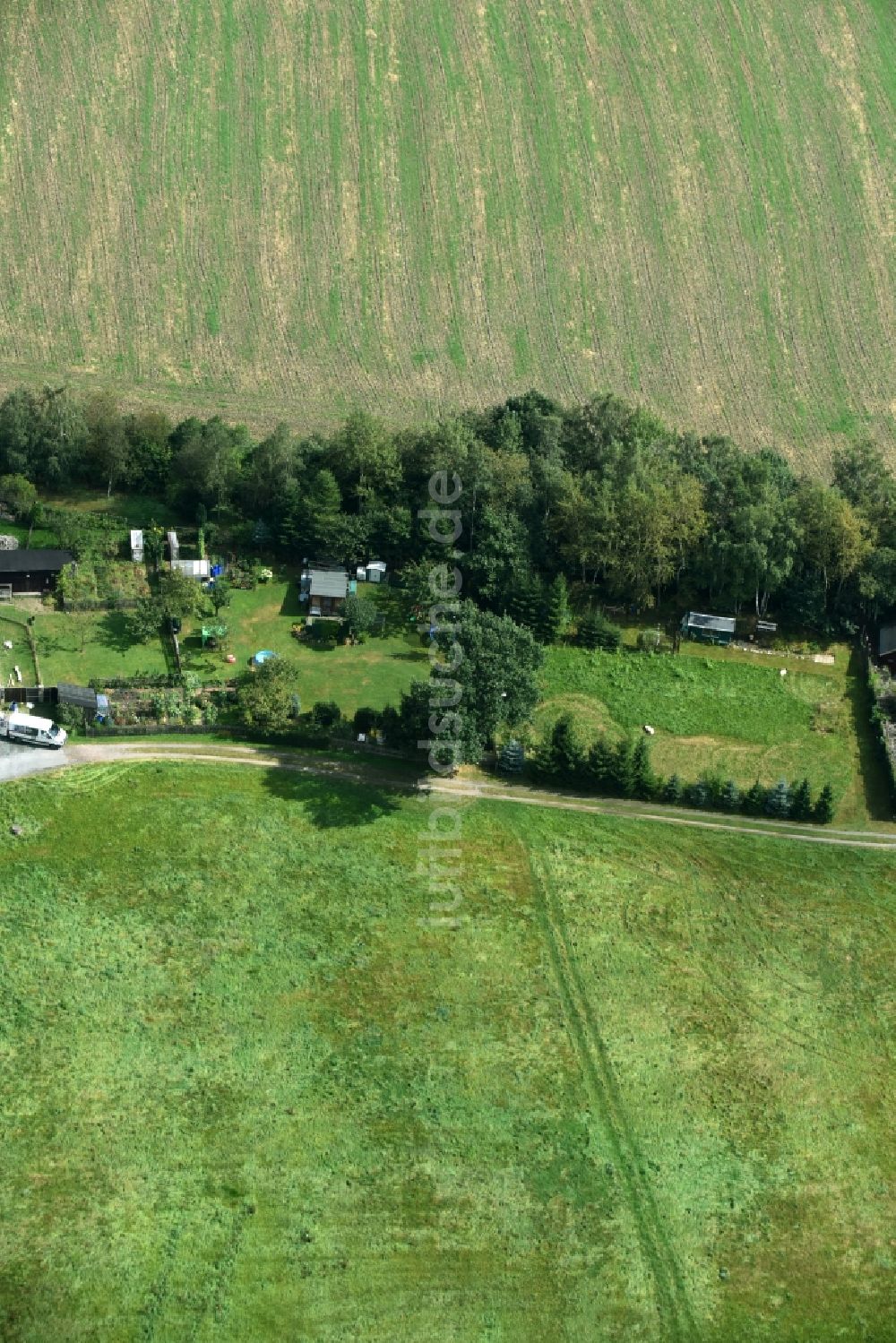 Beutha aus der Vogelperspektive: Einfamilienhaus und Gärten im Süden von Beutha im Bundesland Sachsen