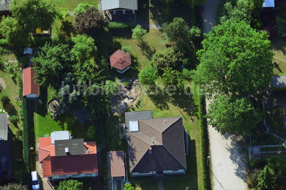 Vogelsdorf von oben - Einfamilienhaus- und Kleingarten- Wohngebiet in Fredersdorf-Vogelsdorf im Bundesland Brandenburg