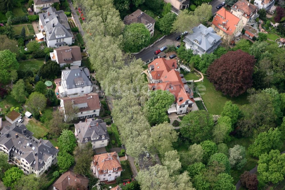 Mainz aus der Vogelperspektive: Einfamilienhäuser und Stadtvillen am Volkspark im Stadtteil Oberstadt in Mainz im Bundesland Rheinland-Pfalz