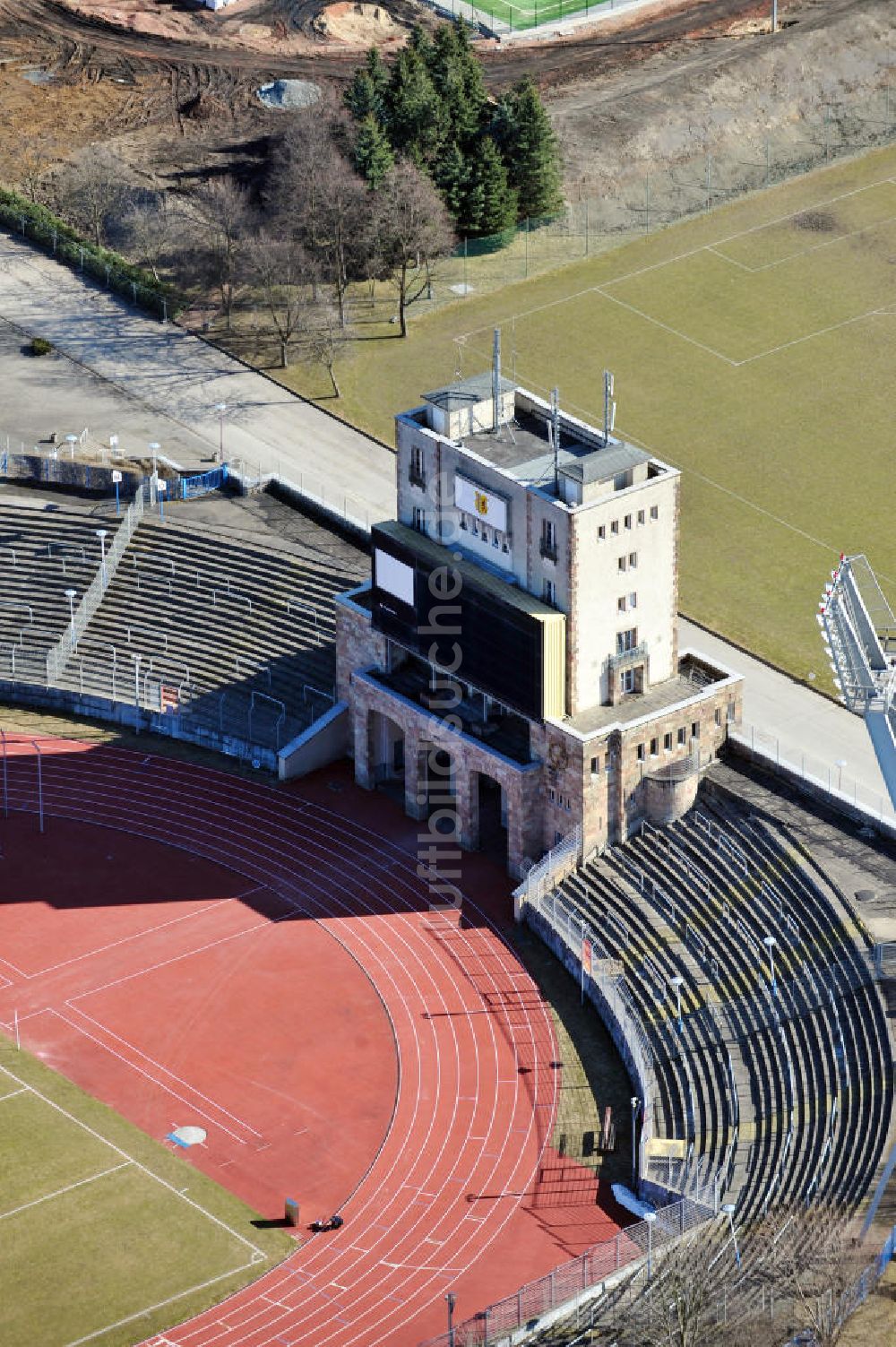 Luftaufnahme Chemnitz - Eingangsportal des Hauptstadions im Sportforum Chemnitz