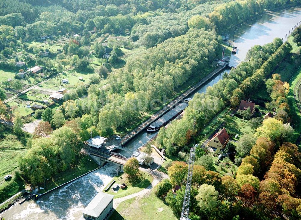 Zerben von oben - Einkammerschleuse Zerben am Elbe-Havel-Kanal.