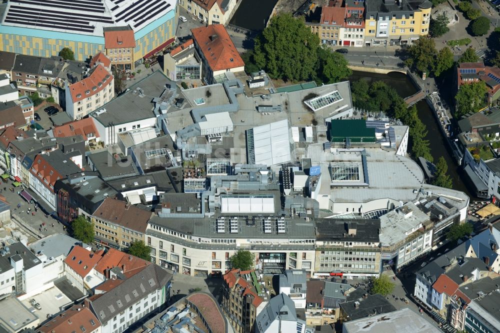 Osnabrück aus der Vogelperspektive: Einkaufs- Zentrum L&T Markthalle im Ortsteil Innenstadt in Osnabrück im Bundesland Niedersachsen, Deutschland