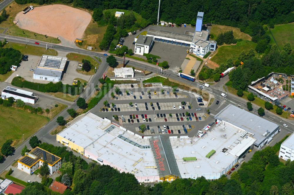 Sankt Egidien von oben - Einkaufzentrum Auersberg Center in Sankt Egidien im Bundesland Sachsen, Deutschland