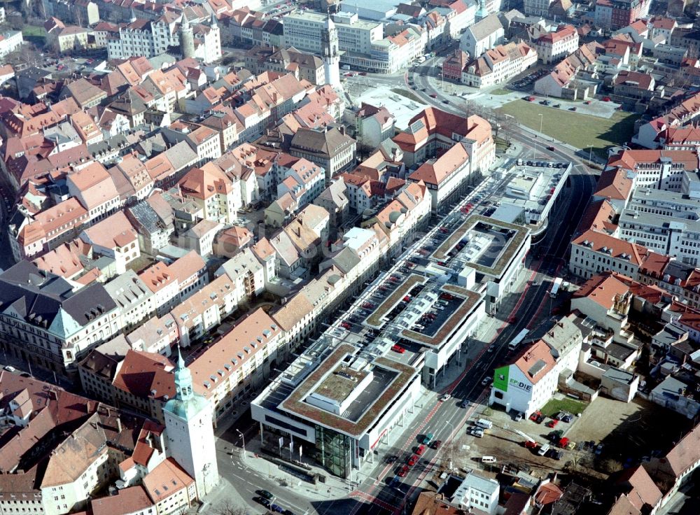 Bautzen von oben - Einkaufzentrum Kornmarkt- Center in Bautzen im Bundesland Sachsen, Deutschland