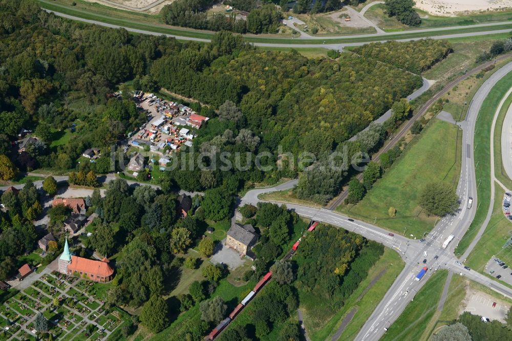 Luftaufnahme Hamburg - Eisenbahnüberführung Moorburger Elbdeich in Hamburg-Morrburg