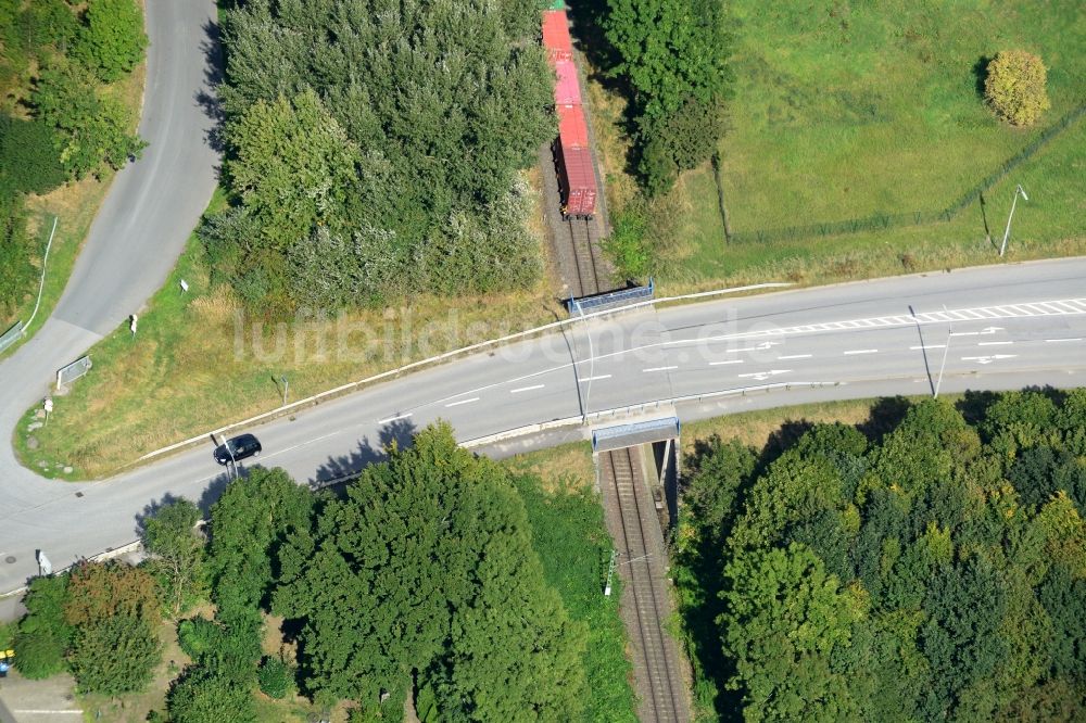 Hamburg aus der Vogelperspektive: Eisenbahnüberführung Moorburger Elbdeich in Hamburg-Morrburg