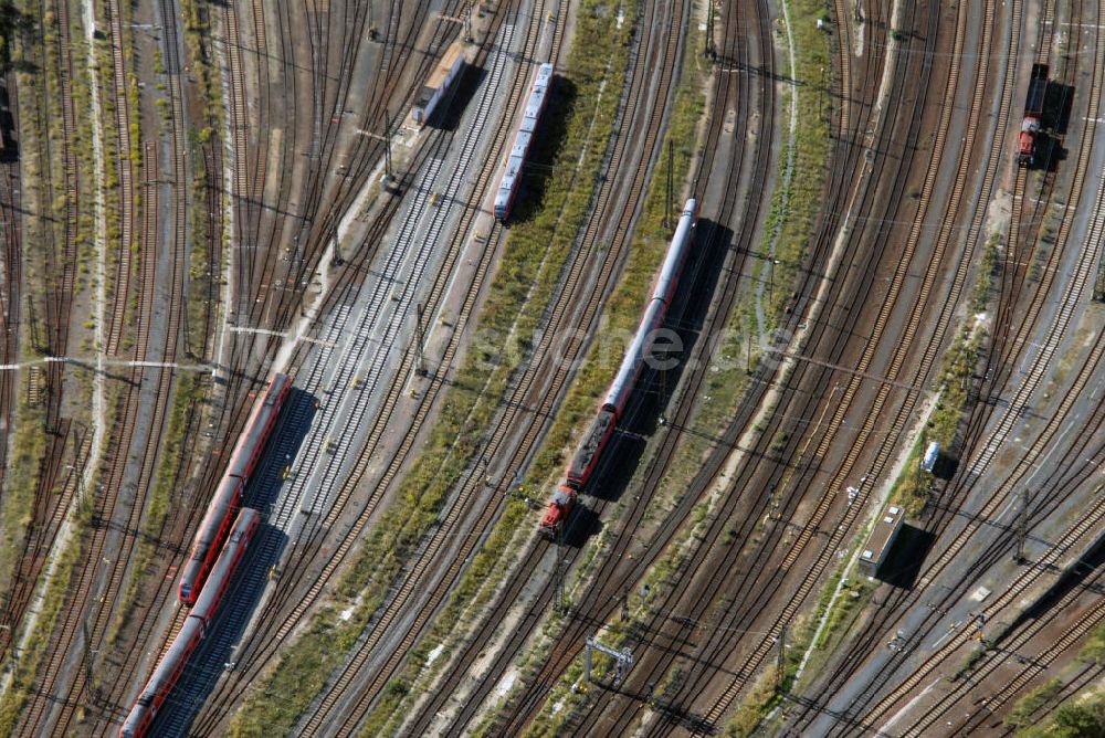 Luftaufnahme Leipzig - Eisenbahnknotenpunkt vor dem Leipziger Hauptbahnhof