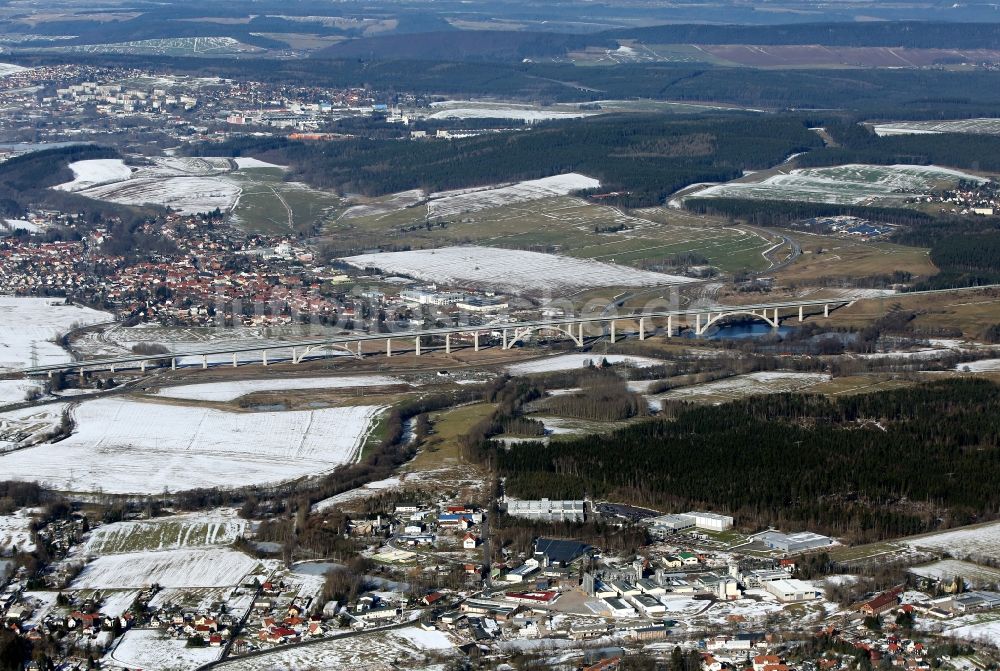 Langewiesen von oben - Eisenbahnviaduktneubau Ilmtalbrücke in Langewiesen im Bundesland Thüringen