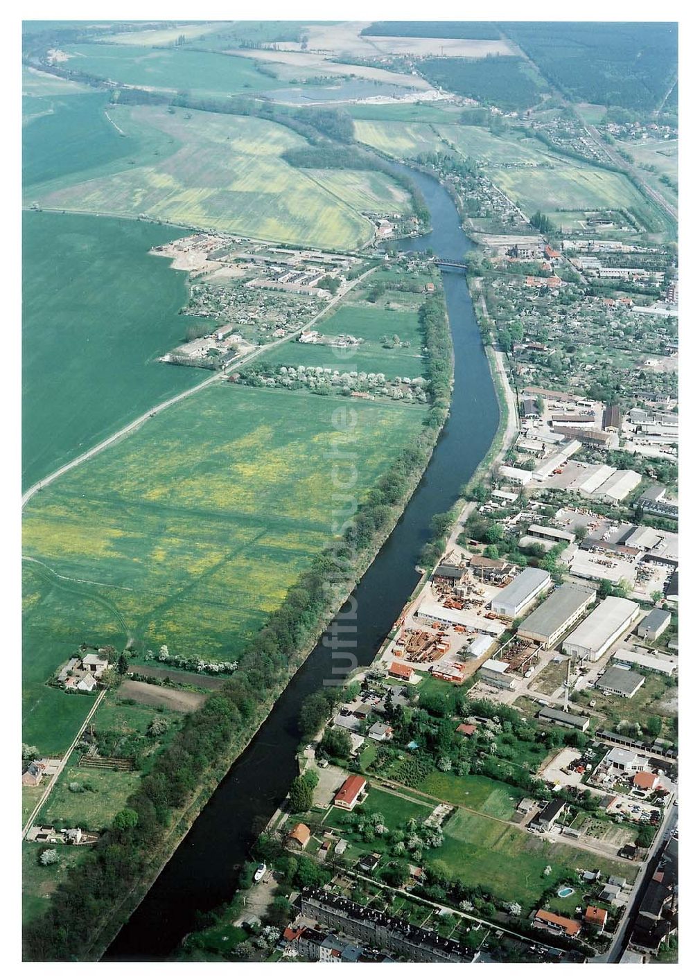 Burg von oben - Elbe - Havel - Kanal - Verlauf in Burg