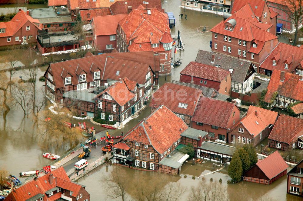 Hitzacker aus der Vogelperspektive: Elbe-Hochwasser Hitzacker