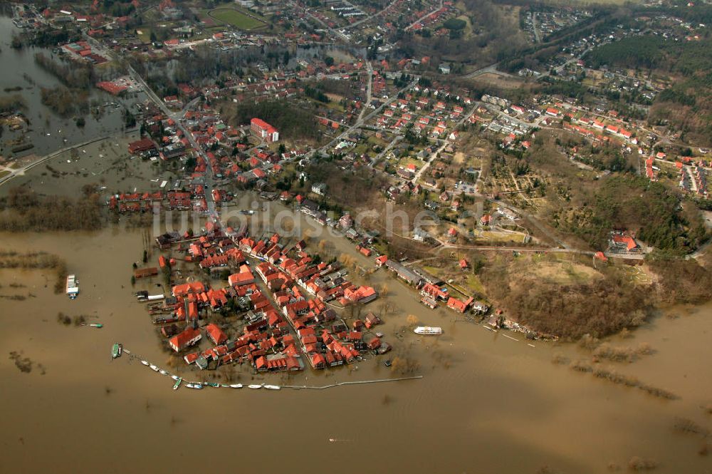 Luftbild Hitzacker - Elbe-Hochwasser Hitzacker