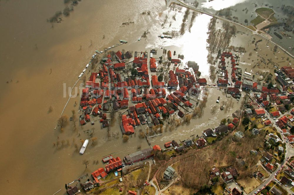 Hitzacker aus der Vogelperspektive: Elbe-Hochwasser Hitzacker