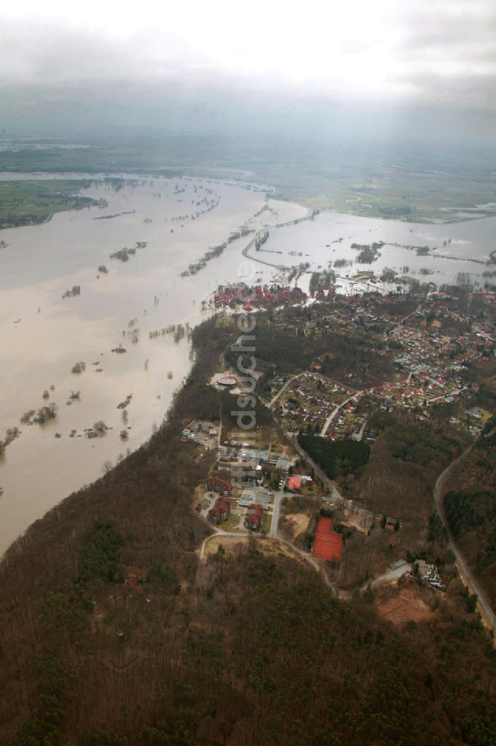 Luftbild Hitzacker - Elbe-Hochwasser Hitzacker