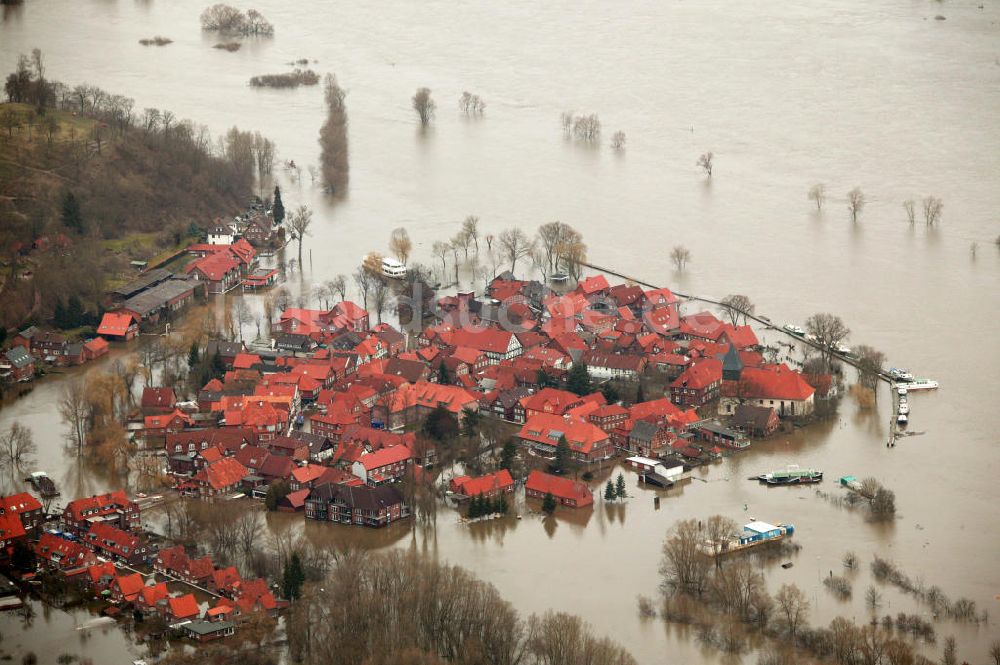 Luftbild Hitzacker - Elbe-Hochwasser Hitzacker