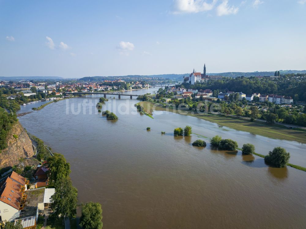 Luftbild Meißen - Elbehochwasser in Meißen im Bundesland Sachsen, Deutschland