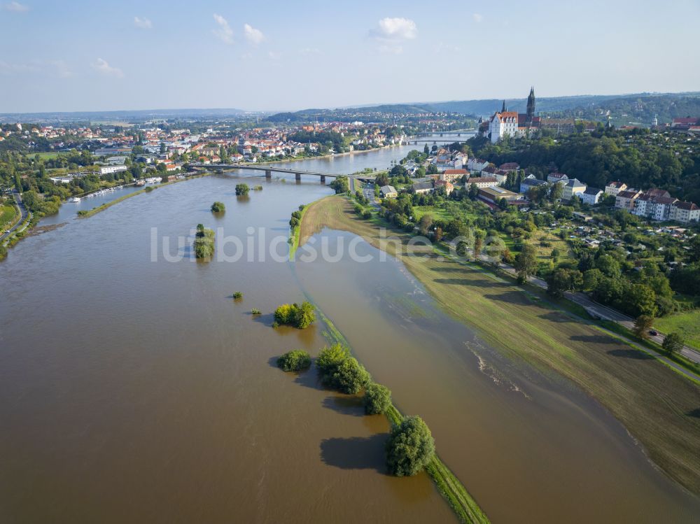 Luftaufnahme Meißen - Elbehochwasser in Meißen im Bundesland Sachsen, Deutschland