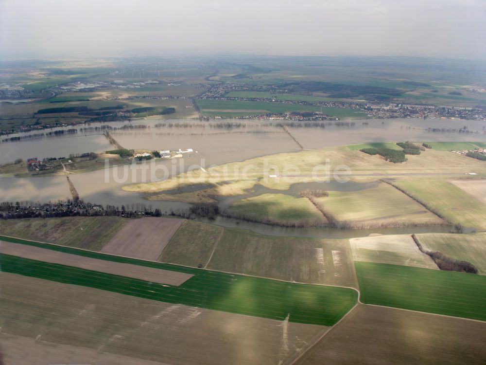 Riesa von oben - Elbhochwasser bei Riesa