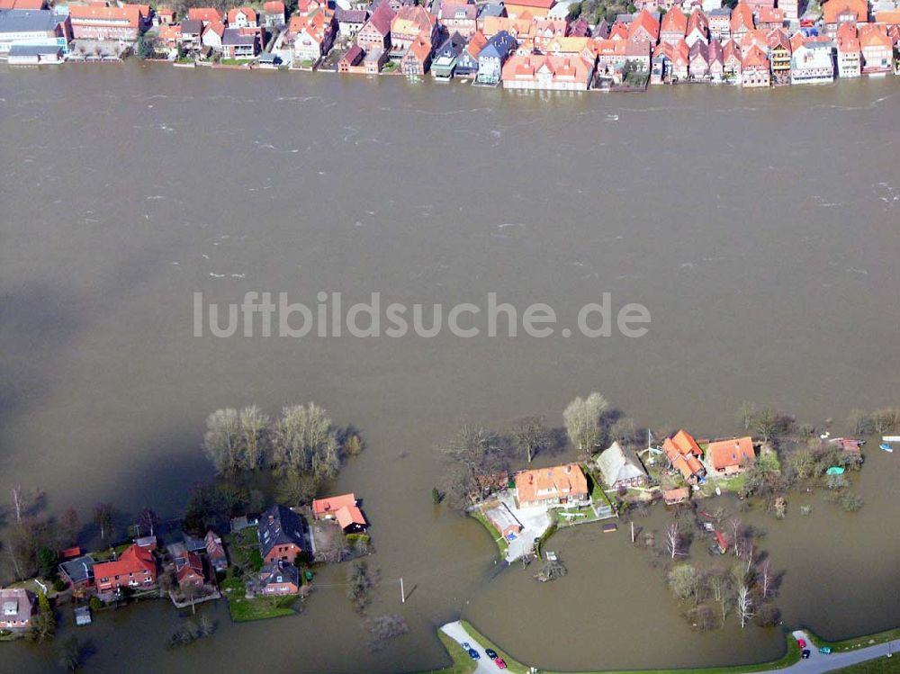 Lauenburg von oben - Elbhochwasser in Lauenburg / Schleswig-Holstein