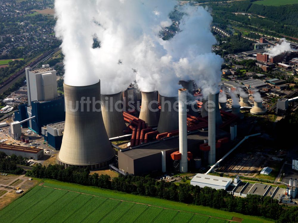 Luftaufnahme NIEDERAUßEM - Ensemble der RWE Kohle- Kraftwerke bei Neurath und Niederaußem in Nordrhein-Westfalen