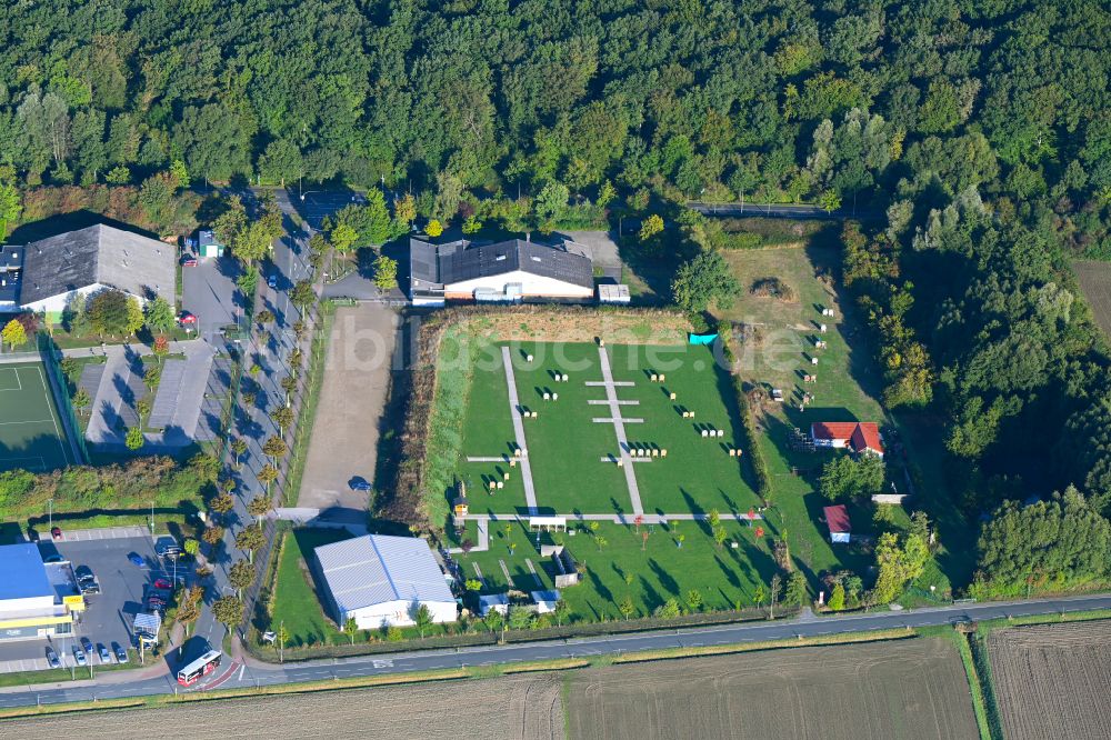 Hamm von oben - Ensemble der Sportplatzanlagen des Bogenschießplatz des HSC-Bogensportzentrum in Hamm im Bundesland Nordrhein-Westfalen, Deutschland