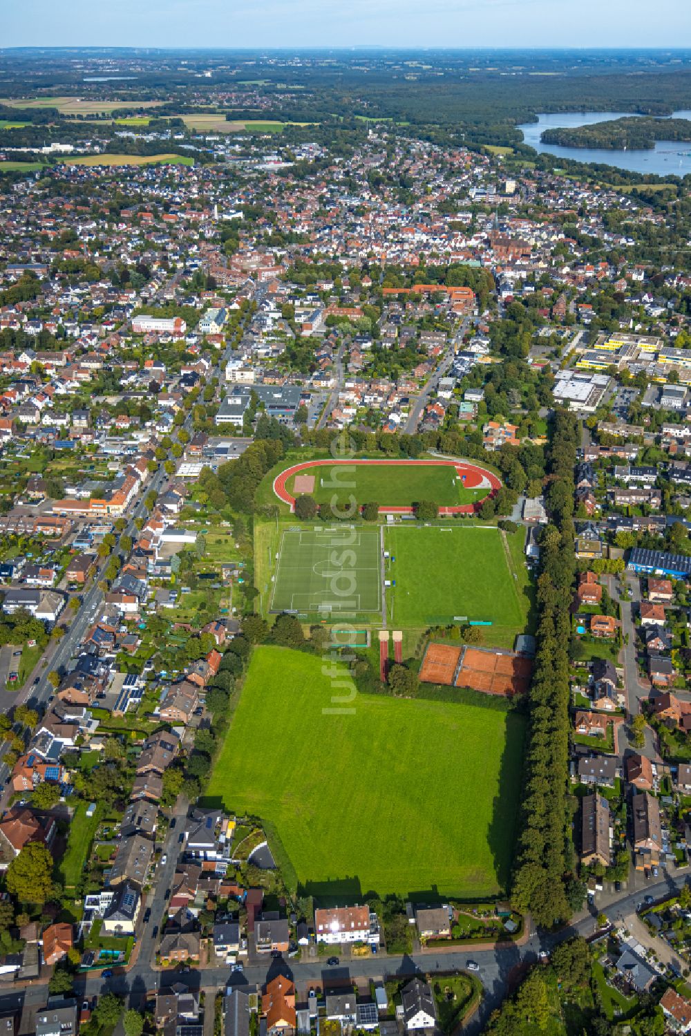 Luftbild Haltern am See - Ensemble der Sportplatzanlagen an der Josef-Starkmann-Straße in Haltern am See im Bundesland Nordrhein-Westfalen, Deutschland