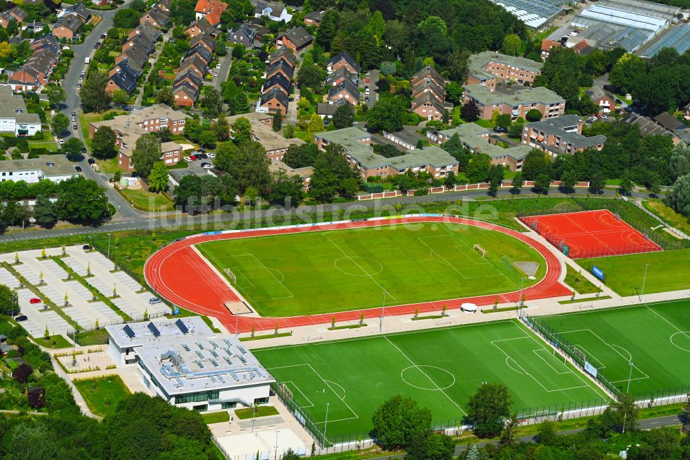 Münster aus der Vogelperspektive: Ensemble der Sportplatzanlagen des TSV Handorf 1926/64 e.V. in Münster im Bundesland Nordrhein-Westfalen, Deutschland