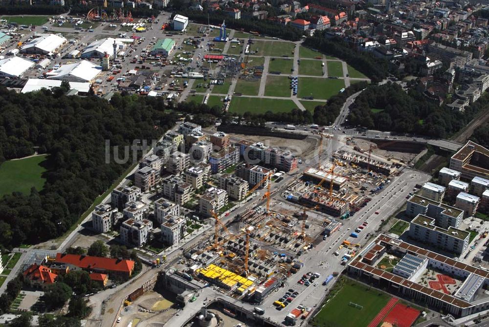 München aus der Vogelperspektive: Entstehung des neuen Münchner Stadtquartiers Theresienhöhe