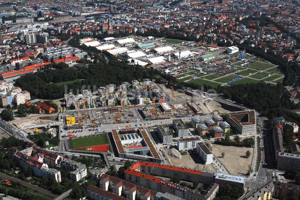 München aus der Vogelperspektive: Entstehung des neuen Münchner Stadtquartiers Theresienhöhe