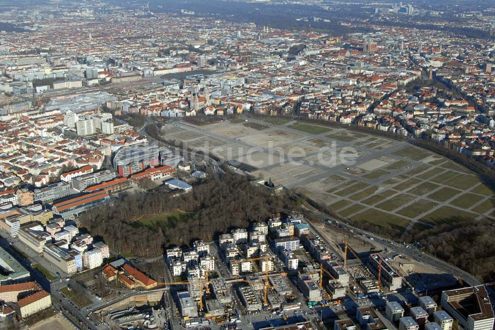 Luftbild München - Entstehung des neuen Münchner Stadtquartiers Theresienhöhe