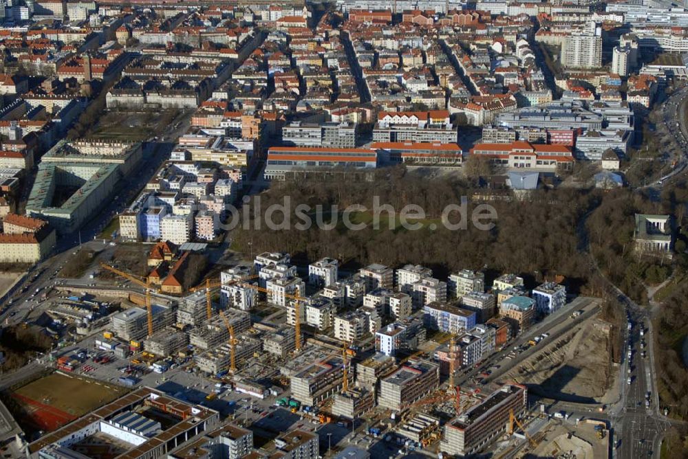 Luftaufnahme München - Entstehung des neuen Münchner Stadtquartiers Theresienhöhe