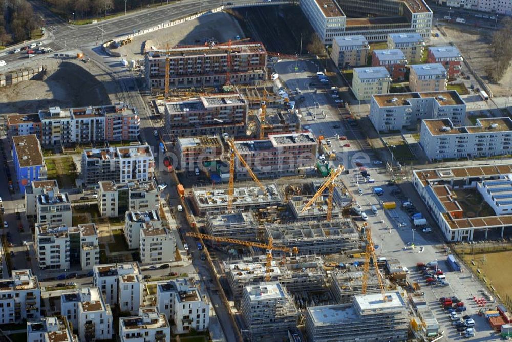 Luftbild München - Entstehung des neuen Münchner Stadtquartiers Theresienhöhe