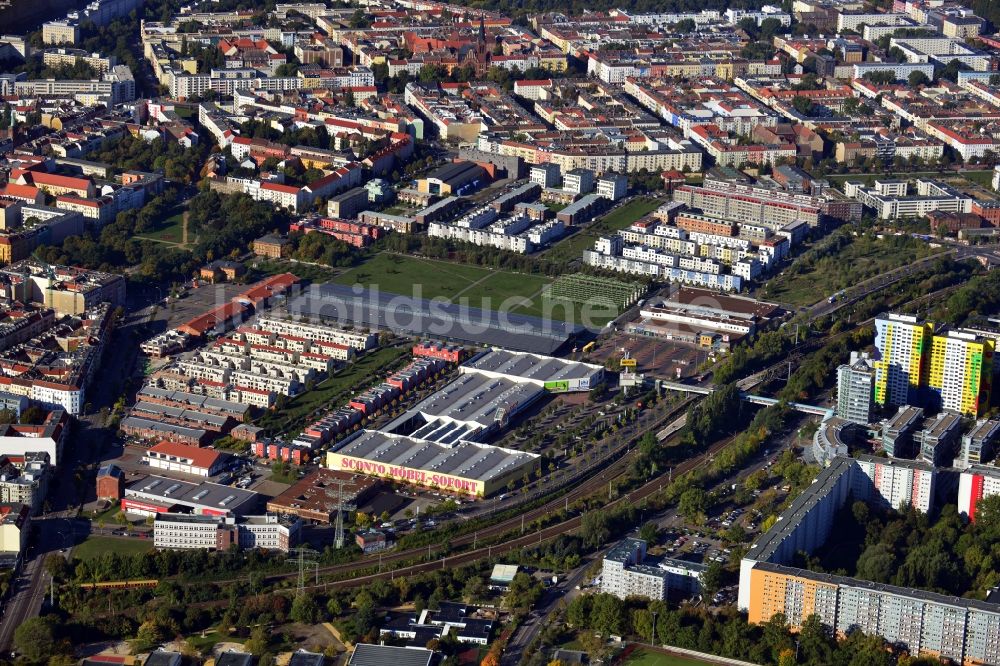 Luftbild Berlin Friedrichshain - Entwicklungsgebiet Alter Schlachthof / Eldenaer Straße Berlin Friedrichshain