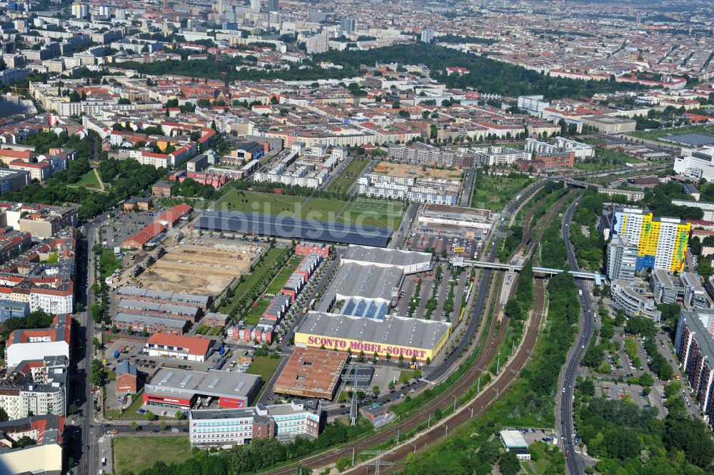 Berlin Friedrichshain von oben - Entwicklungsgebiet Alter Schlachthof / Eldenaer Straße Berlin-Prenzlauer Berg