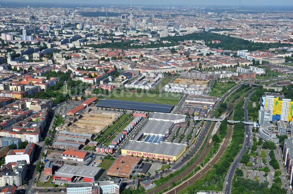 Berlin Friedrichshain aus der Vogelperspektive: Entwicklungsgebiet Alter Schlachthof / Eldenaer Straße Berlin-Prenzlauer Berg