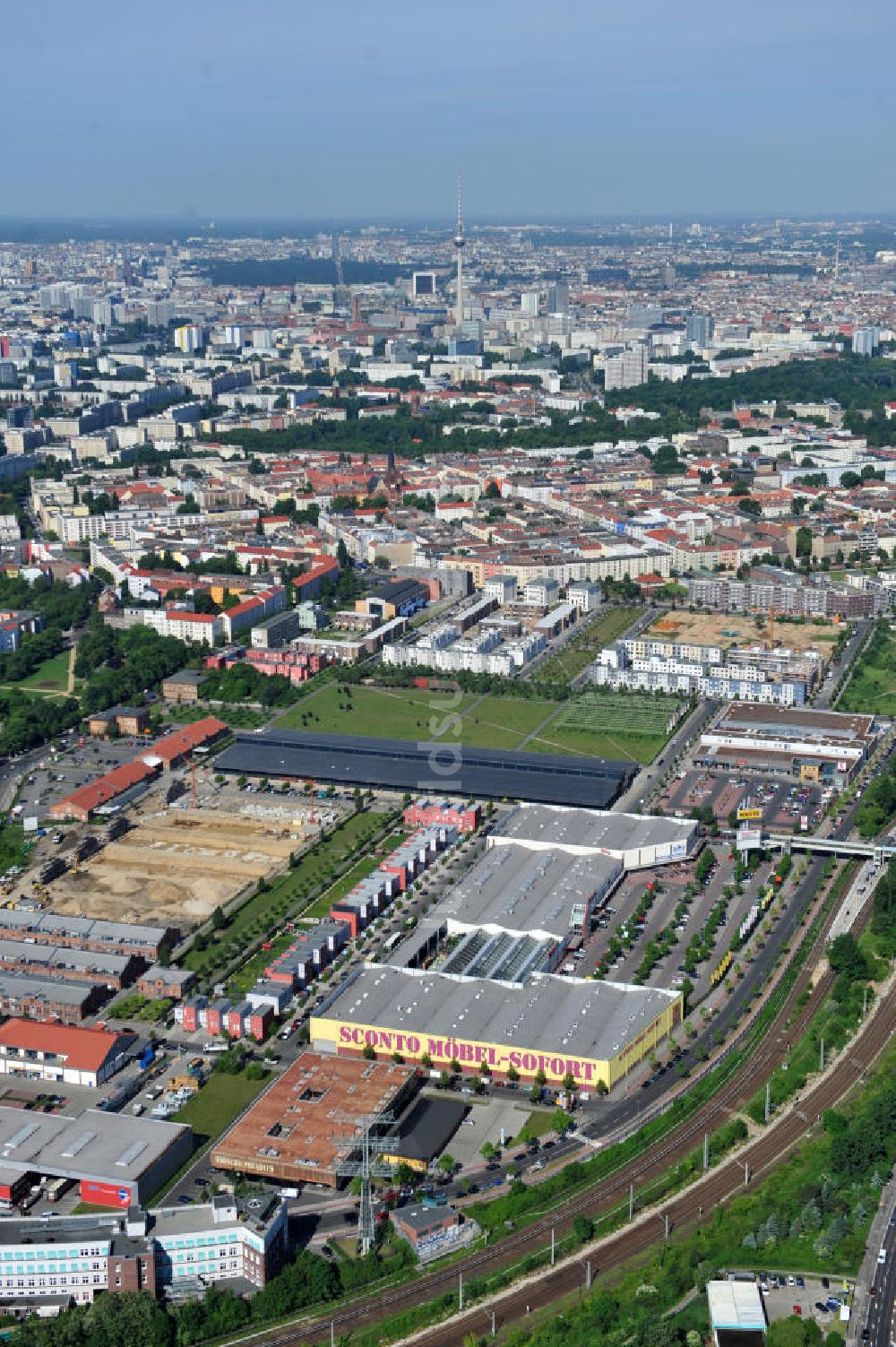 Luftbild Berlin Friedrichshain - Entwicklungsgebiet Alter Schlachthof / Eldenaer Straße Berlin-Prenzlauer Berg