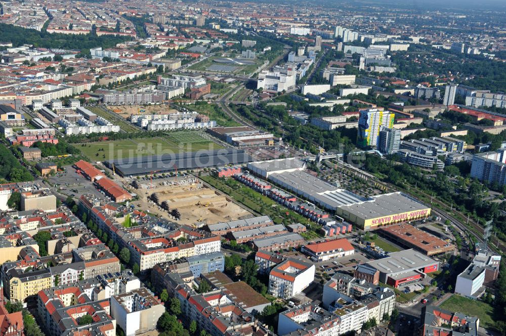 Berlin Friedrichshain von oben - Entwicklungsgebiet Alter Schlachthof / Eldenaer Straße Berlin-Prenzlauer Berg