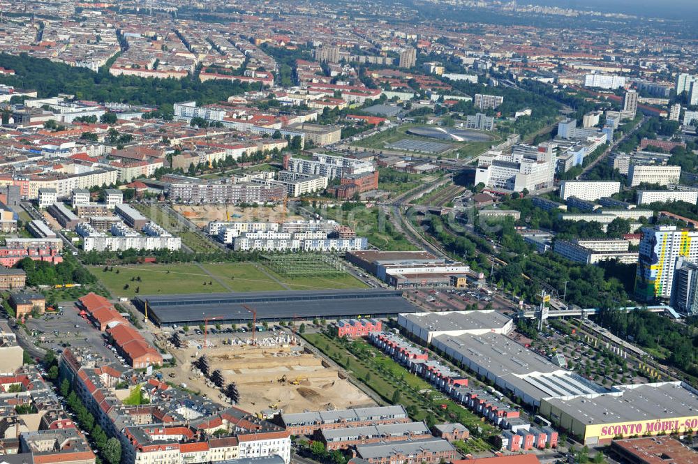 Berlin Friedrichshain aus der Vogelperspektive: Entwicklungsgebiet Alter Schlachthof / Eldenaer Straße Berlin-Prenzlauer Berg