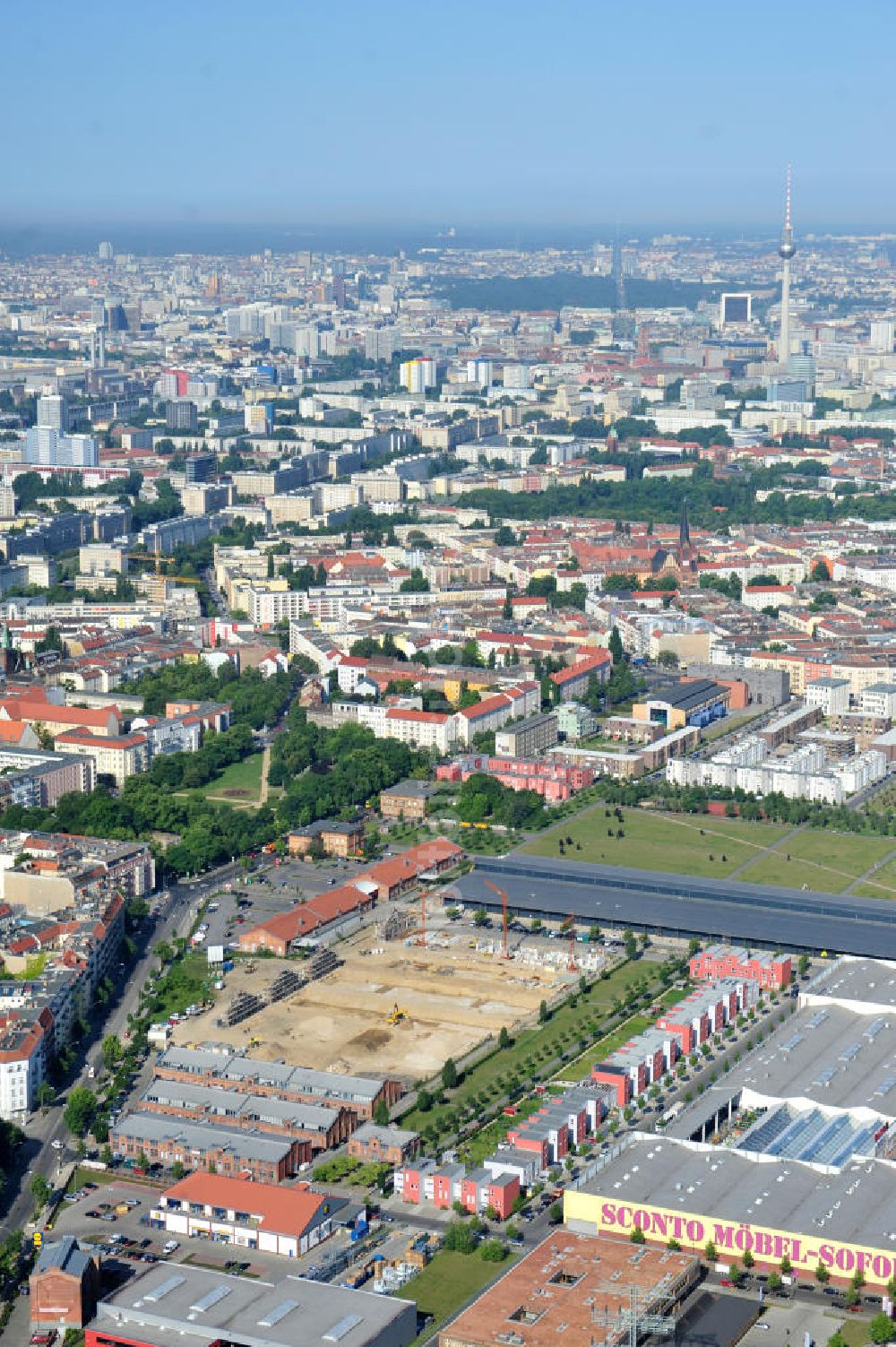 Berlin Friedrichshain von oben - Entwicklungsgebiet Alter Schlachthof / Eldenaer Straße Berlin-Prenzlauer Berg