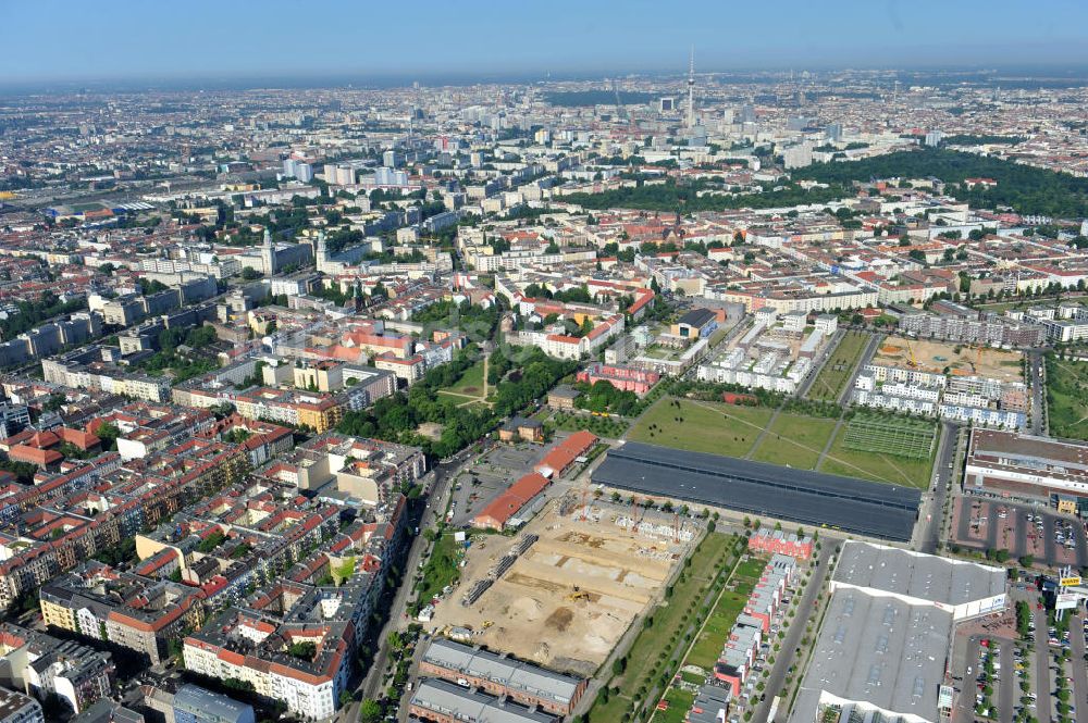 Berlin Friedrichshain von oben - Entwicklungsgebiet Alter Schlachthof / Eldenaer Straße Berlin-Prenzlauer Berg