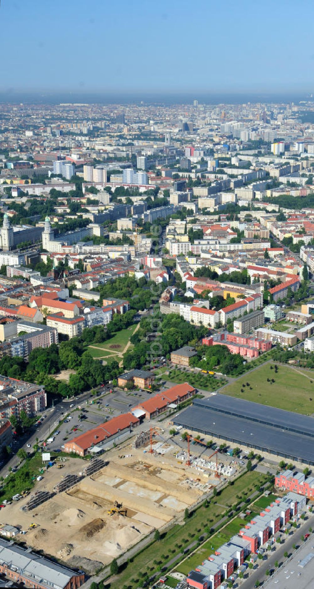 Luftaufnahme Berlin Friedrichshain - Entwicklungsgebiet Alter Schlachthof / Eldenaer Straße Berlin-Prenzlauer Berg