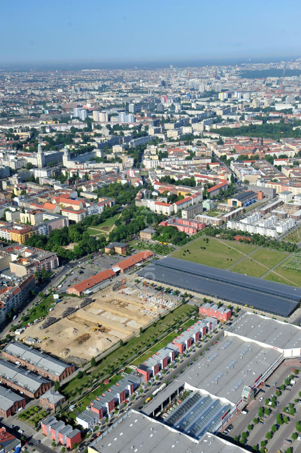 Berlin Friedrichshain von oben - Entwicklungsgebiet Alter Schlachthof / Eldenaer Straße Berlin-Prenzlauer Berg