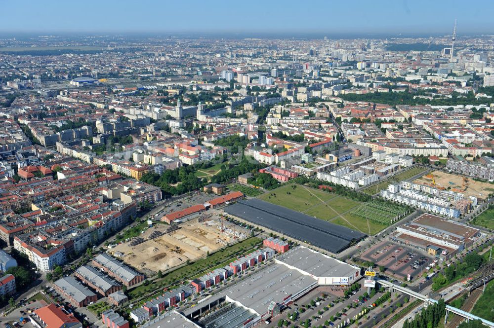 Luftaufnahme Berlin Friedrichshain - Entwicklungsgebiet Alter Schlachthof / Eldenaer Straße Berlin-Prenzlauer Berg